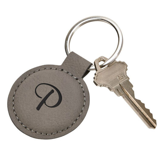 Grey Leatherette Round Key Chain